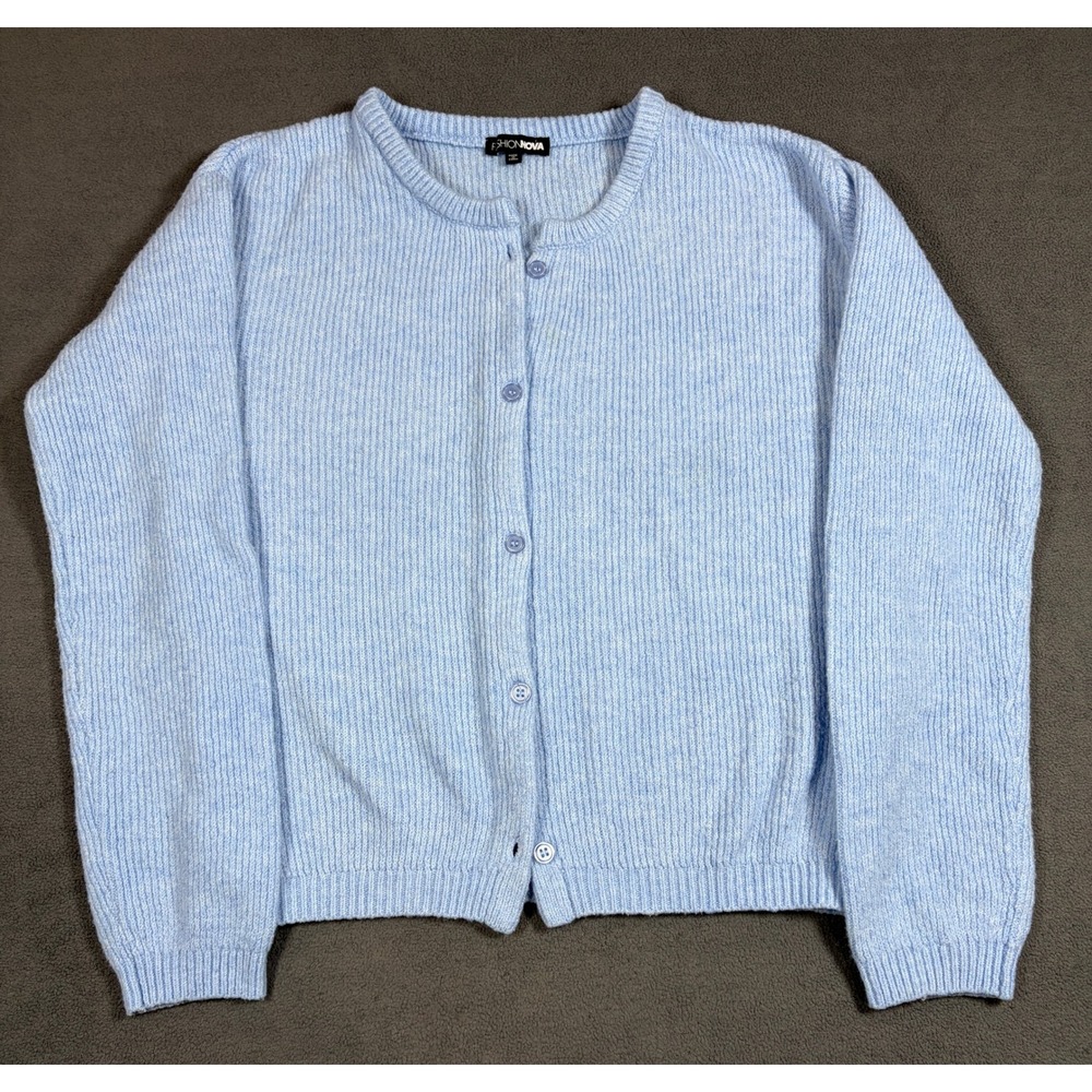 Fashion Nova Cardigan Women Small Blue Ribbed Knit Button Front P12505SW1009